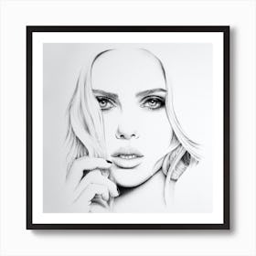 Scarlett Johansson Pencil Drawing Portrait Minimal Black and White Art Print