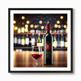 Red Wine Bottle And Glass Art Print