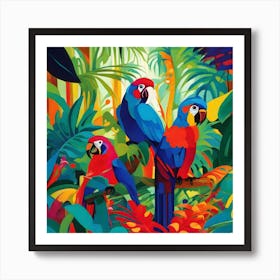 Parrots In The Jungle Fauvism Tropical Birds in the Jungle 8 Art Print