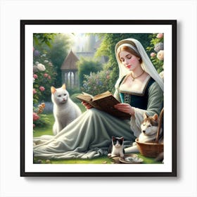 Cat Lady Reading A Book Art Print