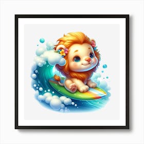 Lion Surfing Art Print