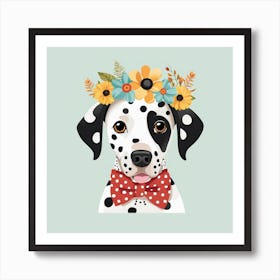 Floral Baby Dalmatian Dog Nursery Illustration (4) Art Print
