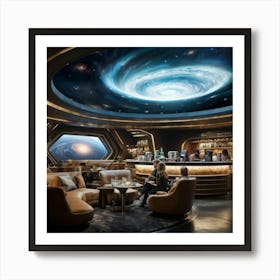 Nordic Style Interior Of A Coffee Shop Nestled In The Galley Of A Spaceship Large Viewport Revealin Art Print