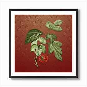 Vintage Paper Mulberry Flower Botanical on Falu Red Pattern n.0228 Art Print