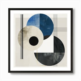 Abstract Circles in Blue, Black and Beige Art Print