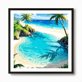 Tropical Beach With Palm Trees, Design An Artwork Of A Serene Beach With Palm Trees And Clear Waters 1 Art Print