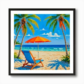 Beach Chair And Umbrella Art Print