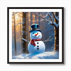 Snowman In The Woods 3 Art Print