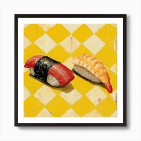 Nigiri Sushi Yellow Checkerboard 4 Art Print