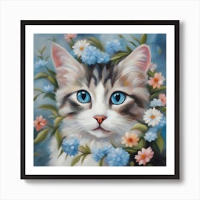 Cat With Flowers Art Print