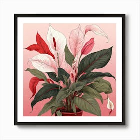 Pink And Red Plant Illustration Peace Lily Art Print 2 Poster