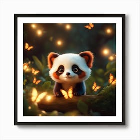 Panda Bear With Butterflies Art Print