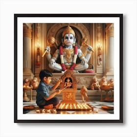 Boy worshipping Lord Hanuman ji Art Print