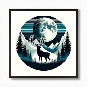 Deer In The Moonlight 2 Art Print