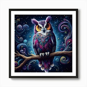 Owl On A Branch Art Print