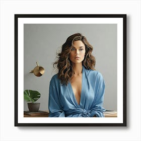 Woman In Blue Line Art Print 1 Art Print