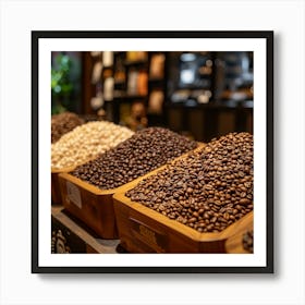 Coffee Beans In Wooden Crates Art Print