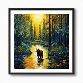 Bear In The River Art Print