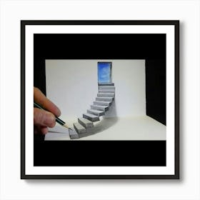 3d Drawing Of Stairs Art Print