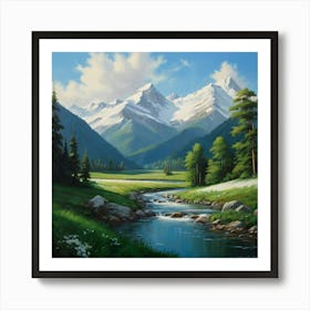 Default Oil Painting Imagine A Peaceful Valley Where Clear Riv 0 Art Print