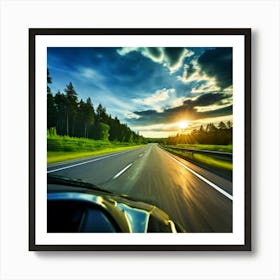 Sky Automobile Highway View Speed Traffic Transportation Mirror Travel Road Black Vehicle Art Print