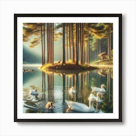 Swans In The Lake Art Print