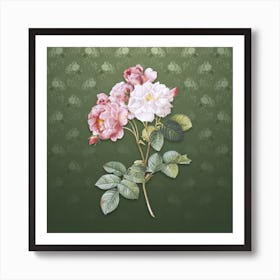 Vintage Pink Damask Rose Botanical on Lunar Green Pattern n.1326 Art Print