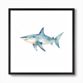 Cartoon Watercolour Silky Shark Kids Nursery 3 Art Print