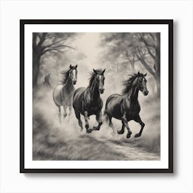 Three Horses Running Art Print