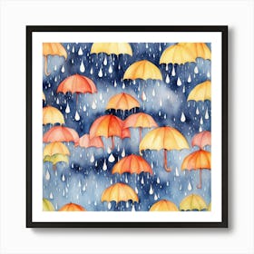 Umbrellas In The Rain Art Print