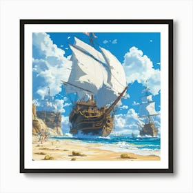 A Pirate Ship With Billowing Sails Art Print