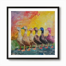 Rainbow Stripe Duck Collage 2 Art Print