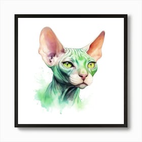 Don Sphynx Green Eyed Cat Portrait 3 Art Print