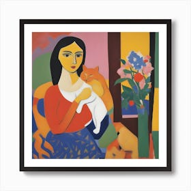 Woman With A Cat Matisse Style 1 Art Print