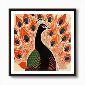 Retro Bird Lithograph Peacock 4 Art Print