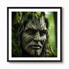 Grass And Wooden Textures Form A Weathered Face With Furrowed Brows Blending Natural Elements Into Art Print