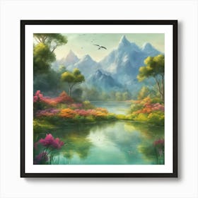 19853 Beautiful Landscape With Green Terrain And Mountai Xl 1024 V1 0 Art Print