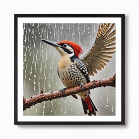 Woodpecker In The Rain Art Print