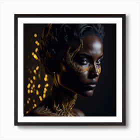 Portrait Of A Black Woman With Gold Makeup Art Print