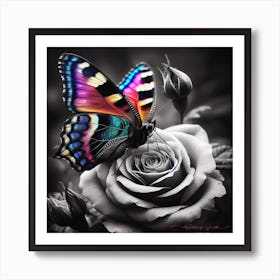 Butterfly On Rose Art Print