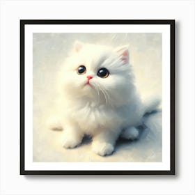 Cute Curiosity Fluffy Cat Oil Portrait Art Print