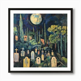 Graveyard At Night Art Print