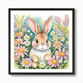 Bunny In The Flowers Artwork for Kids Art Print