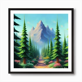 Path To The Mountains trees pines forest 1 Art Print