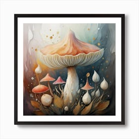 Mushroom Painting, Delicate Watercolor Petals style. Art Print