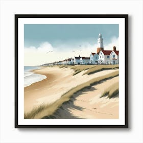 Southwold Beach Suffolk Mediterranean Style Illustration Art Print