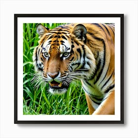 Tiger Walking In The Grass Art Print