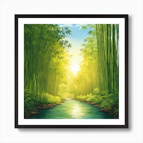 A Stream In A Bamboo Forest At Sun Rise Square Composition 416 Art Print