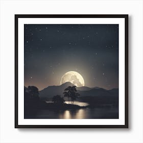 Full Moon Over Lake Art Print