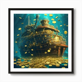 Pirate Ship With Gold Coins 2 Art Print